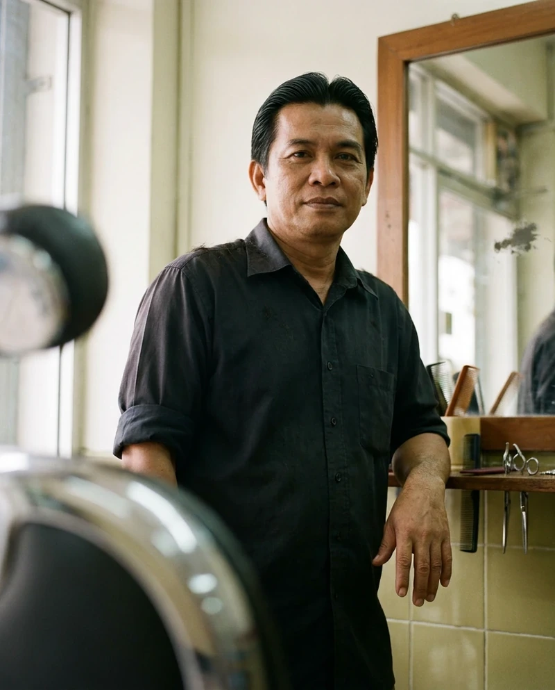 Editorial portrait of a barber in his own shop