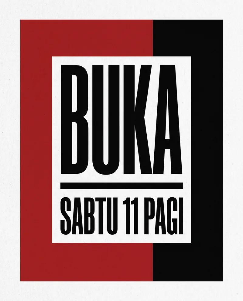 Typographic opening poster reading BUKA