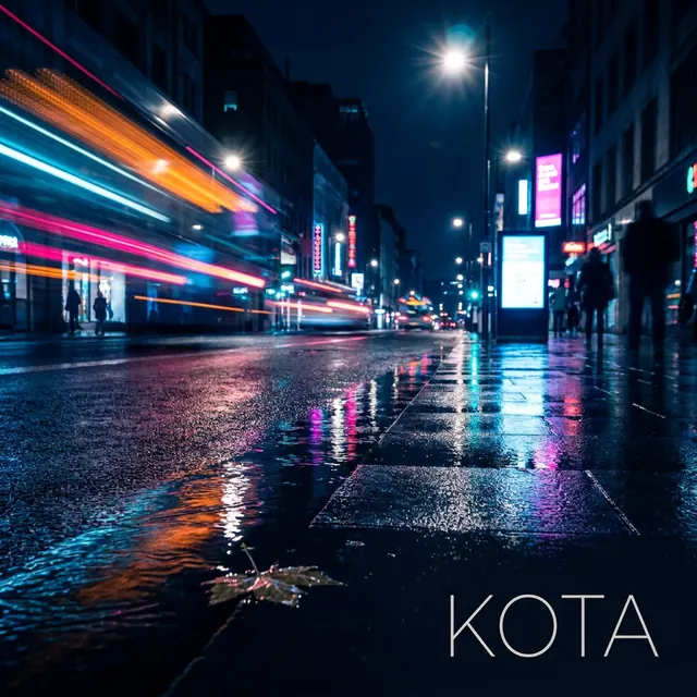 [object Object] — Wet streets, reflected signs, headlights streaking.