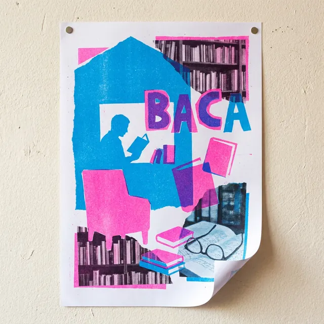 [object Object] — Two-ink print look with cut paper and grain. Handmade and offbeat.