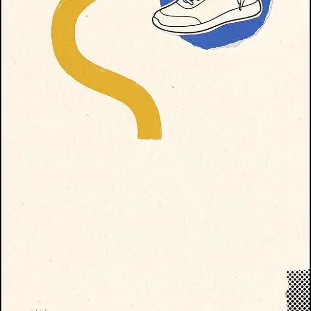 Flow path — A yellow path with blue dots, threading every stage together.
