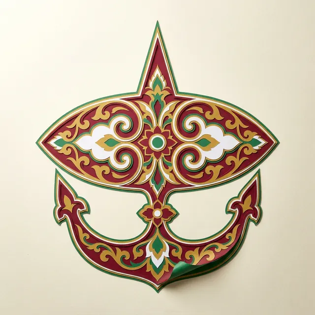 [object Object] — Kite motifs — symmetry, scrollwork, cut colour.